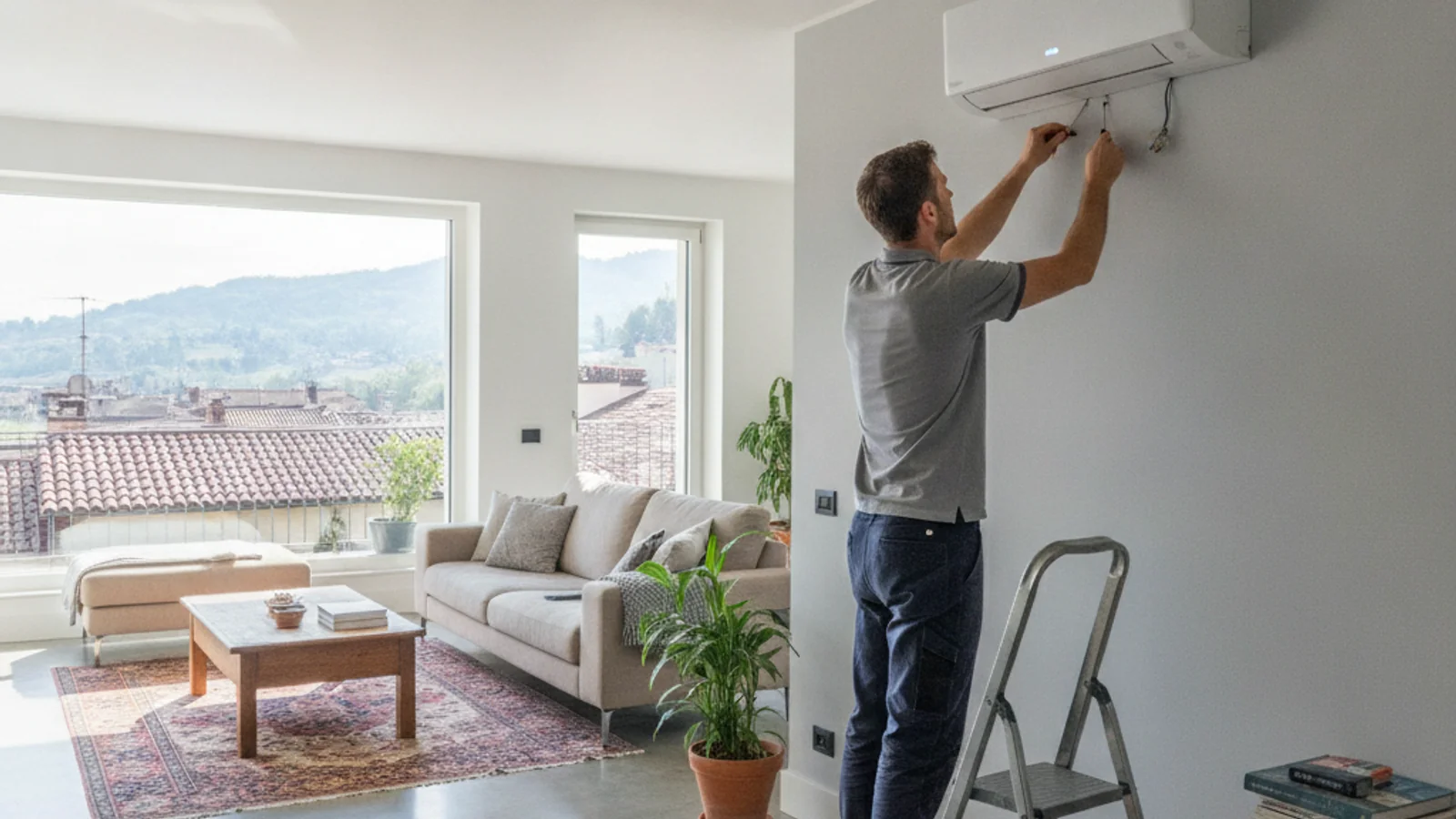 Tecnico installa un climatizzatore a Varese